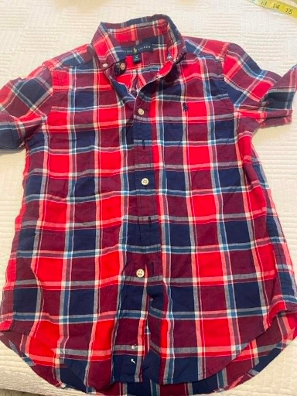 Ralph Lauren Button Down Boys Size 8 Plaid, Short Sleeve